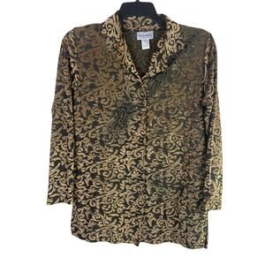 Diane‎ von Furstenberg Vintage Top Women Small Gold Burnout Velvet Button Blouse